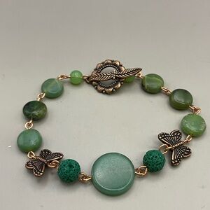 Aventurine Green and Copper Essential Oil Beaded Bracelet with Butterfly Accents